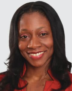 Dr. Fatima Cody Stanford headshot, Black woman, dark straight hair, red blouse